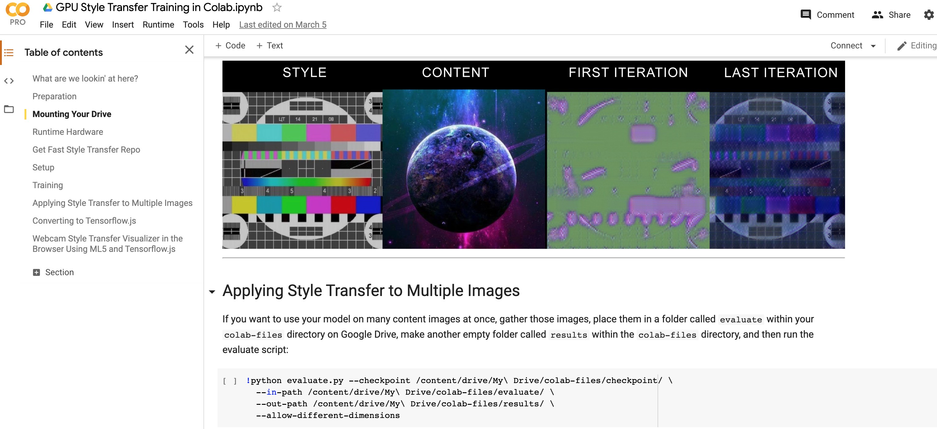 Colab GPU Model Training with Style Transfer